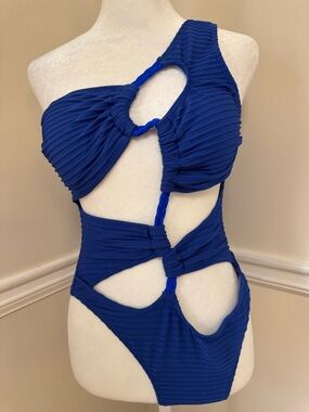 Blue One-Shoulder Cutout Kids' Swimsuit